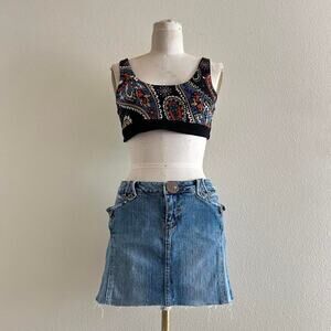 handmade black retro multi colored paisley print cropped tank